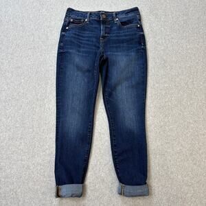Gap Denim Jeans WMNS 8 Mid Rise Crop Dark Wash Blue Skinny Rolled Hem Stretchy